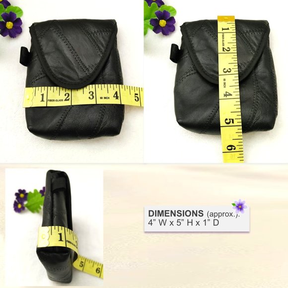 Soft Genuine Leather Belt Bag Black Patchwork Mini Waist Purse Flap Velcro NWOT - Picture 8 of 8